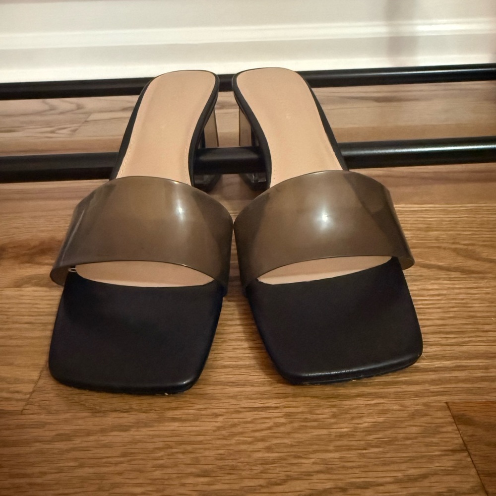 BCBGMaxAzria Black and Tan Heeled Sandals